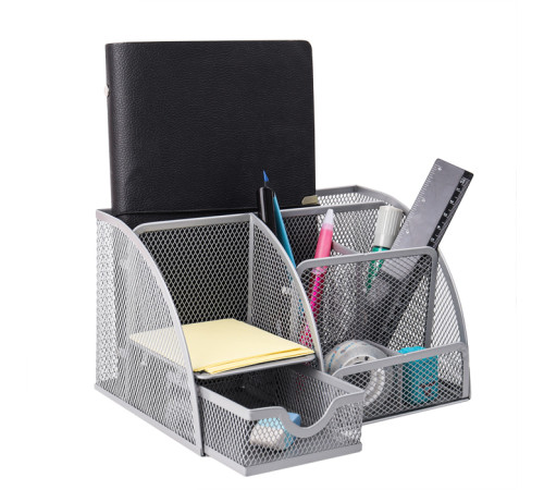Подставка для канцелярских принадлежностей Darvish металл 7 отд-й серебро, сетка 22*14*12,5см,Китай