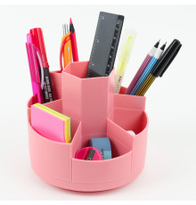 Подставка для канцелярии 7 отд., цв.-розовый, пластик, вращающ., настольный , Китай