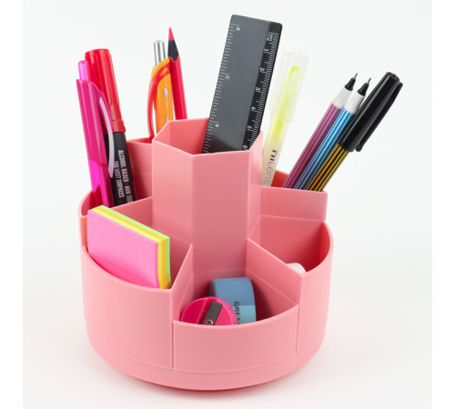 Подставка для канцелярии 7 отд., цв.-розовый, пластик, вращающ., настольный , Китай