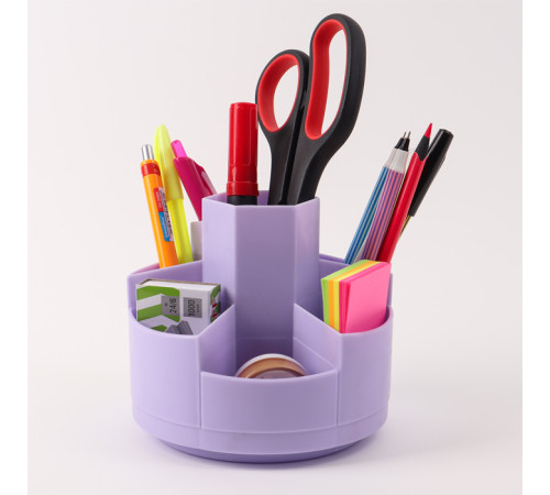 Подставка для канцелярии 7 отд., цв.сиреневый, пластик, вращающ., настольный , Китай