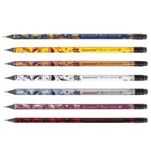 Карандаш ч/г с ластиком "Darvish" НВ из черного дерева корпус цветной с рисунком, Китай