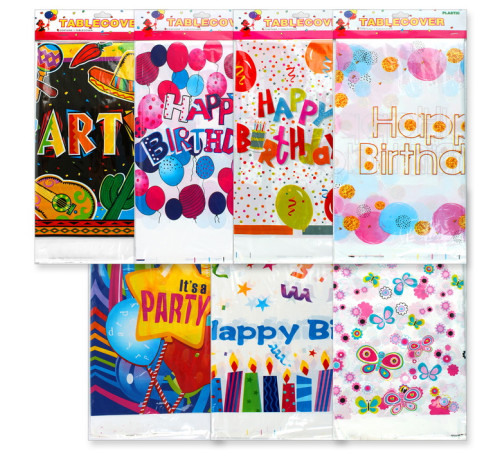 Праздничное украшение скатерть 180*108см "Happy birthday" полиэтиленовая ассорти.Китай
