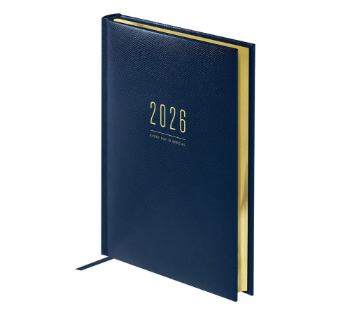 Ежедневник А5, 176 л., датированный 2026, кожзам, золотой срез,"Dallas Blue", синий, Китай