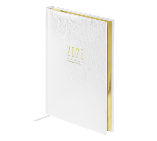Ежедневник А5, 176 л., датированный 2026, кожзам, золотой срез,"Dallas White", Белый, Китай