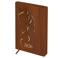 Ежедневник A5, 176 л., датированный 2026, Horse. Bourbon, коричневый, цв срез, с резинкой,, Китай
