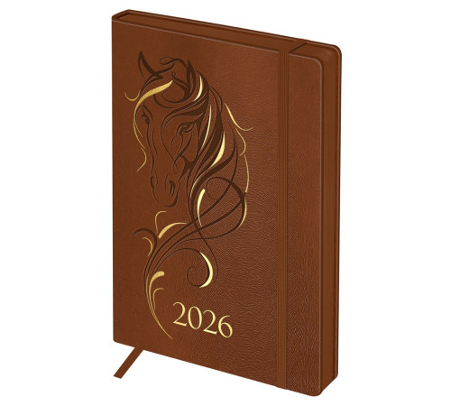 Ежедневник A5, 176 л., датированный 2026, Horse. Bourbon, коричневый, цв срез, с резинкой,, Китай