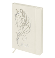 Ежедневник A5, 176 л., датированный 2026, Horse. Pearl, белый, цв срез, с резинкой,, Китай