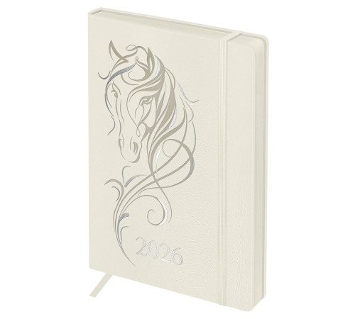 Ежедневник A5, 176 л., датированный 2026, Horse. Pearl, белый, цв срез, с резинкой,, Китай