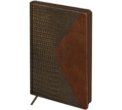 Ежедневник A5, 136 л., недатированный, кожзам, «Reptile. Bronze», корич. цветной срез, карман, Китай