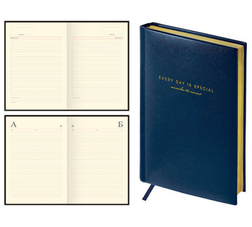 Ежедневник А5, 136 л., недатированный, кожзам, золотой срез,"Dallas", синий, Китай