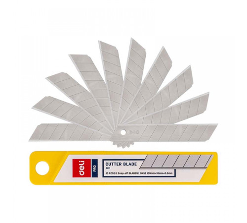 Лезвия 18 мм для ножей DELI, сталь цв. серебро,в пластиковом пенале, 10шт./уп.,Китай