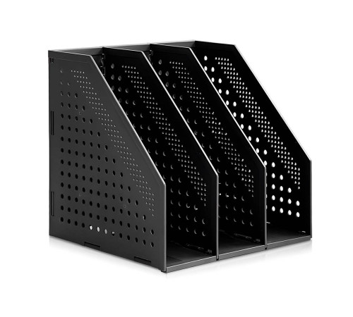 Лоток вертикальный пластик. Deli Dark Grey, 3отд, складной, Графит, 288*50*300мм, Китай