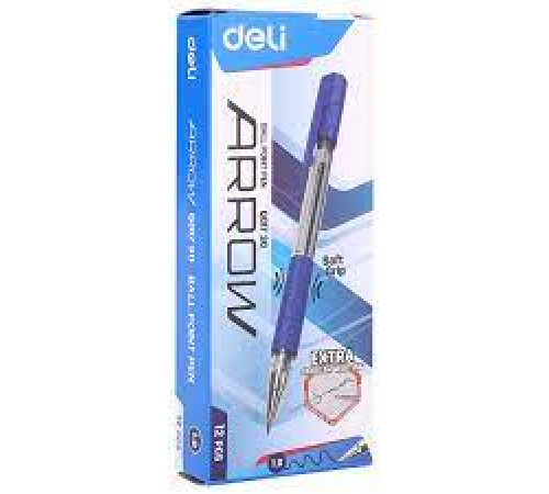 Ручка шарик/автомат Deli Arrow, линия 0,7мм, масл.чернила,синяя, корпус прозрачный, прорез.вст.Китай