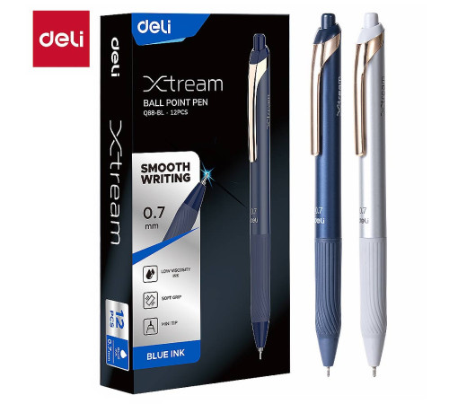 Ручка шарик/автоматDeli Xtream EQ88-BL, линия 0,35мм, игольч стер., синяя,  Китай