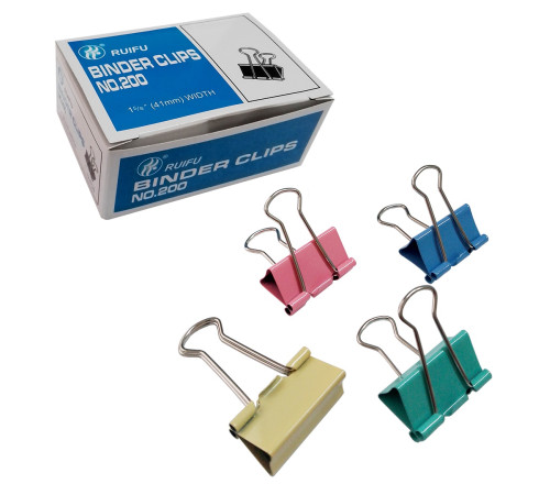 Зажим для бумаг 41 мм цветной, (12шт/уп),Китай