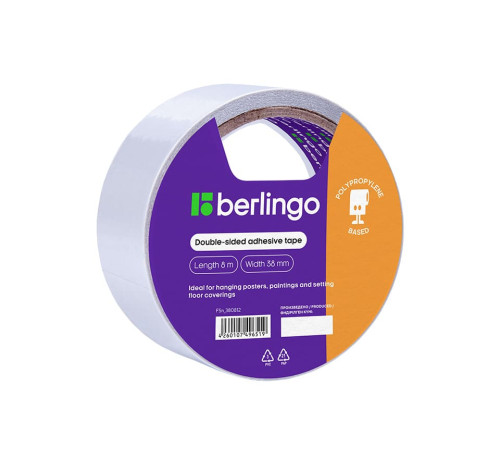 Клейкая лента двусторонняя полипропиленовая Berlingo, 38 мм*8 м, РФ