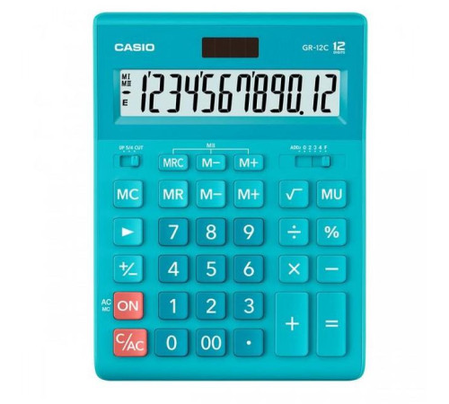 Калькулятор 12р GR-12 Casio голубой. 35*155*209мм, Филиппины