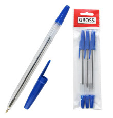 Ручка шариковая синяя GROSS в прозрачном пластиковом корпусе, стерж. 151мм, Китай