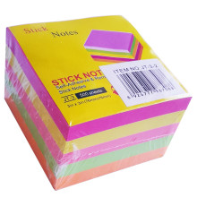 Блок 76*76 мм ассорти неон. 5 цв.*100 л (500)роз.желт.,салат.,оранж., с липким слоем GROSS, Китай