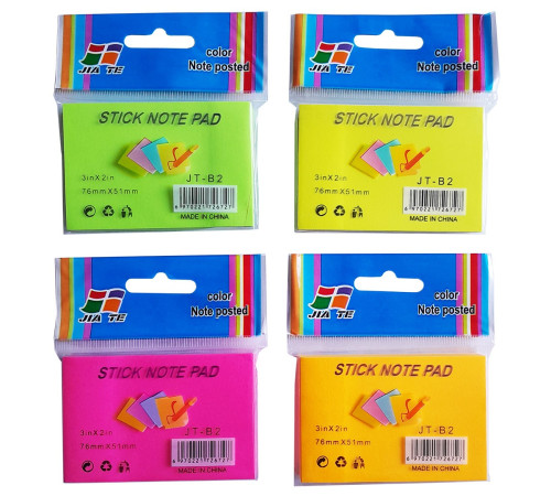 Блок 51*76 мм ассорти 100 л  неон. с липким слоем GROSS, Китай