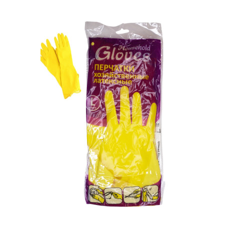 Перчатки латексные XL Household  Gloves желтые,  Россия
