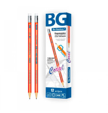 Карандаш ч/г НВ с ластиком BG Colal, , шестигранный, оранжевый, пластиковый, Китай