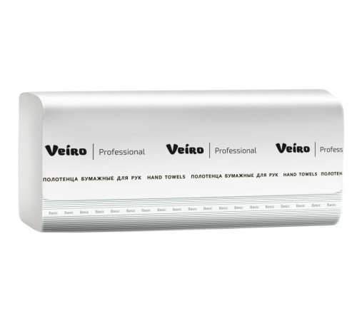 Полотенца бумажные Veiro Professional Basic V-сложения - однослойные, 210*216мм. РФ