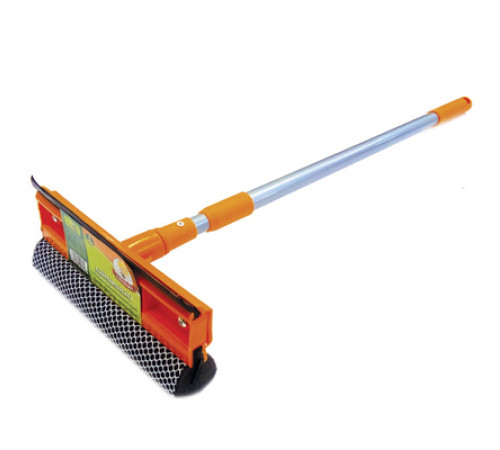 Окномойка 25см с рукояткой телескоп. 8*25*95см, "Умничка"(щетка с водосгоном, губка с сеткой), Китай