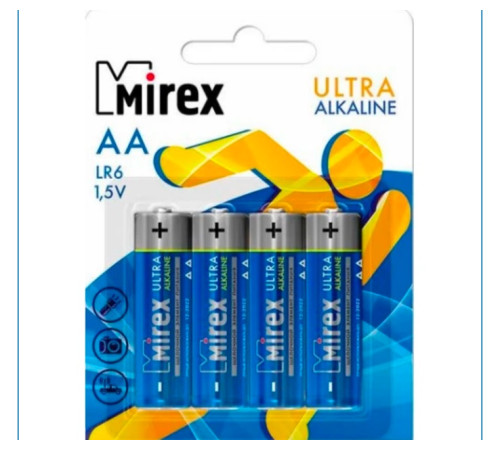 Батарейка LR6 АА Mirex LR6/AA 1,5V  4 шт/уп, (4/40/720),shrinkКитай