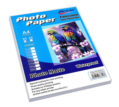 Фотобумага A4,  230 г/м, 50 л./упак.,  (матовая, ) одностор. PHPA-6, Китай