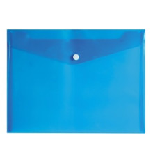 Папка конверт  А5+ пласт. на кнопке inФормат, 280х210 мм, 0,18 мм,прозрачная синяя,,РФ
