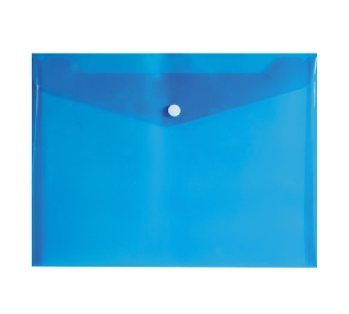 Папка конверт  А5+ пласт. на кнопке inФормат, 280х210 мм, 0,18 мм,прозрачная синяя,,РФ
