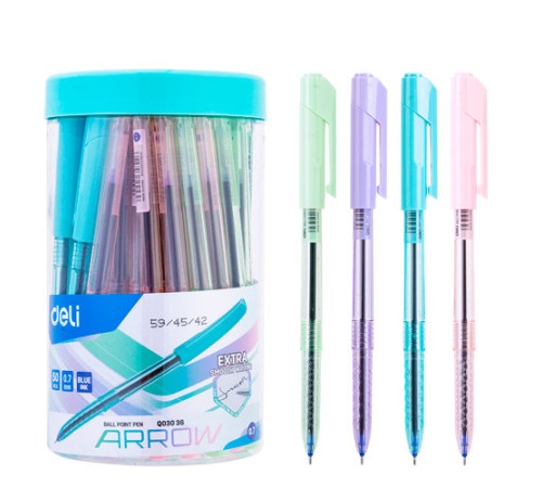 Ручка масляная, синий стержень, 0.7 мм, ARROW, Deli, корп. прозрачный, ассорти, Китай