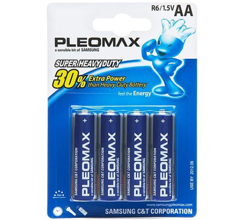 Батарейка LR6 АА Pleomax Samsung гальв. солевые 1,5V, 4 шт/уп, Китай