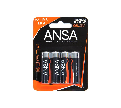 Батарейка LR6-BL-4 (АА),  ANSA Standart алкалайн. 1,5V  4 шт/уп, Китай