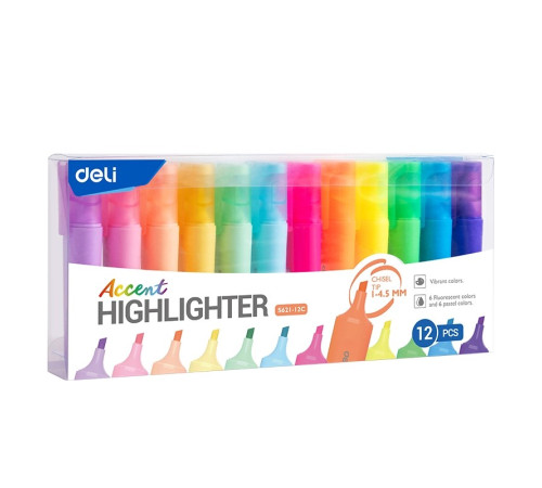 Набор маркеров-текстовых 12 цветов, 1-5мм  ACCENT, Deli, ассорти, Китай