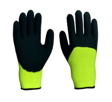 Перчатки из акрила х/б утепленные Черно-Салат.ладошка, вспен. лат. покр. 10 кл.вязки, р-р10,5.Китай