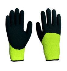Перчатки из акрила х/б утепленные Черно-Салат.ладошка, вспен. лат. покр. 10 кл.вязки, р-р10,5.Китай