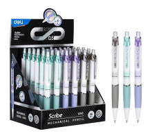 Карандаш авт., 0,5мм Deli Scribe, с ластиком, ассорти, Китай