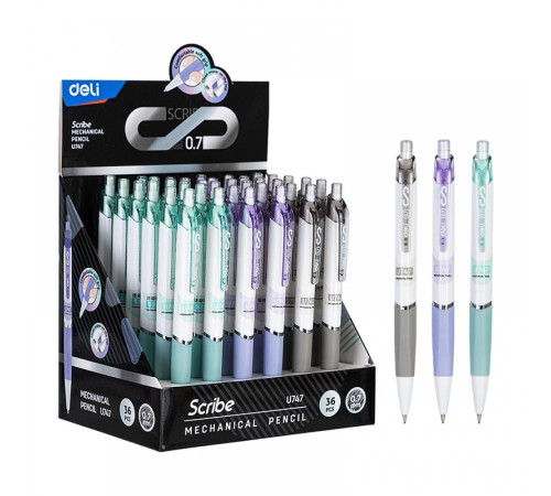 Карандаш авт.0,7мм Deli Scribe, с ластиком, ассорти, Китай