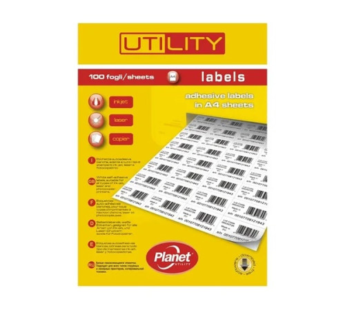 Бумага самоклеящаяся А4/100л  белая Planet Utility(63,5х46,6) 18ч, Италия