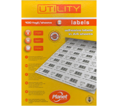 Бумага самоклеющаяся А4/100л  белая Planet Utility(99,1x38,1) 14ч, закругл. края, Италия