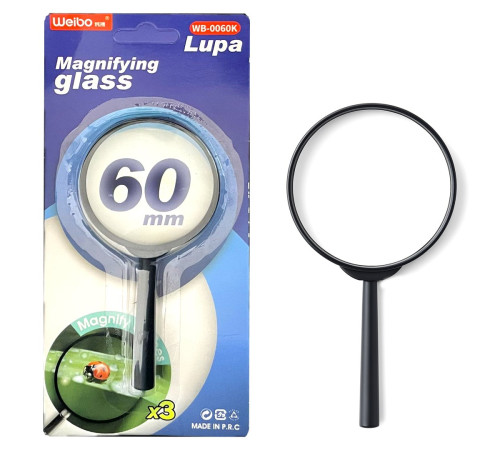Лупа канцелярская 60 мм, 3 кратная, Weibo копус пластик, Китай