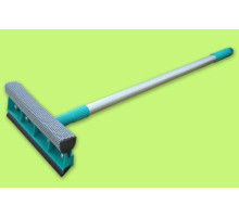Окномойка 25см с рукояткой телескоп. 8*25*120см, "Умничка"(щетка с водосгоном, губка с сеткой), РФ