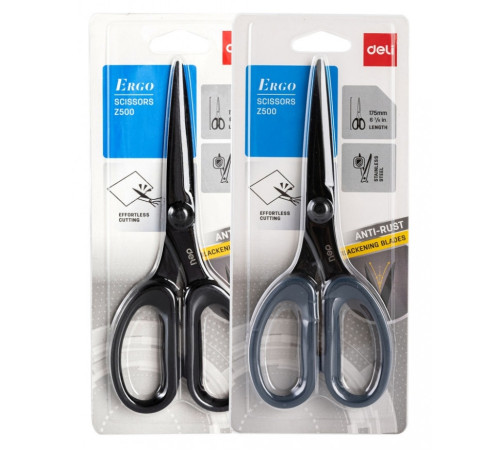 Ножницы 175 мм, ERGO, Deli, чёрные/серые, Китай