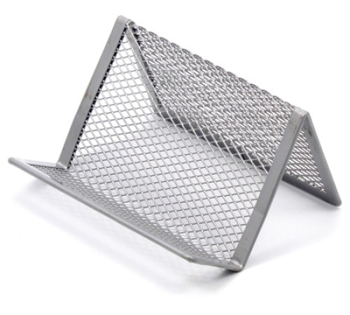 Подставка для визиток, HORER металл. размеры 9,7*7,5*4,5 см., сетка серебро. Китай