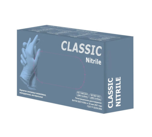 Перчатки нитрил. неопудр., Nitrile Classik(голубые)  р M 100 шт/упак, Китай