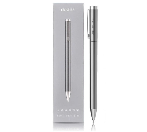 Ручка гелевая в футляре, серебристый корпус, стерж. черный,  Deli