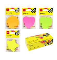 Блок 76*76 мм ассорти 4 цв.*20 л неон. с липким слоем фигурные DELI, РБ