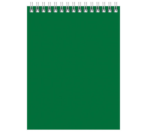 Блокнот А6, 60 л., в клетку "Для конференций" спираль сверху, обл. карт., зеленый, РФ